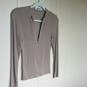 Joah Brown Taupe Long Sleeve Invisible Zip